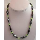 Green Cat's Eye Opal Twist Hematite Beads Stone Necklace 18inch